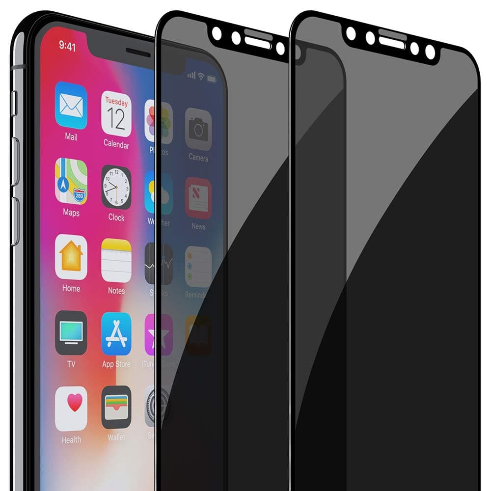 FlexGear Privacy Screen Protector for iPhone X Xs [Full Coverage] Tempered Glass (2-Pack)