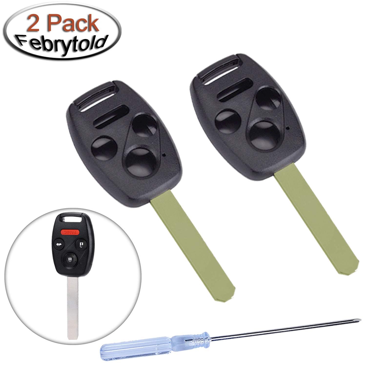 Febrytold 2 Pcs Keyless Entry Remote Key Shell, 4 Buttons Keyless Key Fob Casing Cover with Blade for Honda Accord Civic EX Pilot and 1 Pcs Screwdriver