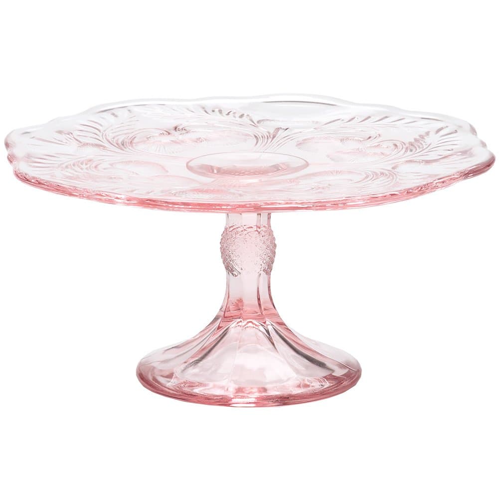 9" Pink Glass Inverted Thistle Pattern Cake Cup Cake Plate Stand