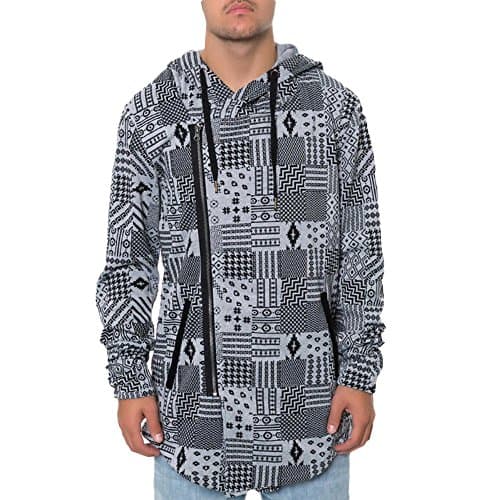 Square Zero Mixed Pattern Allover Printed Zip Down Cardigan (L, Heather Grey)
