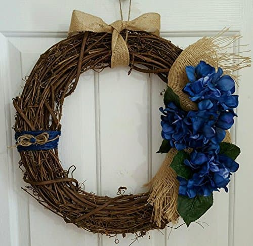 Blue Hydrangea Grapevine Wreath 18"