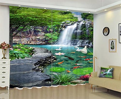 Dbtxwd Polyester Blackout Solid Thermal Window Curtains, 3D Waterfall Printing,Insulated Window Drapes for Living Room Bedroom, Wide 150x high 166 (Wide 75x2)