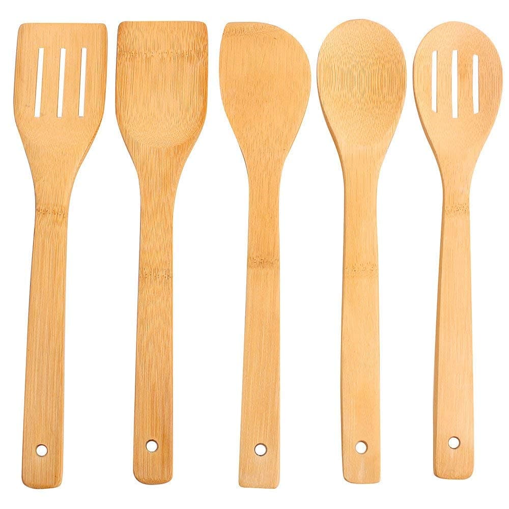 5PCS Kitchen Cooking Utensils Tools Set Spatula Spoon Solid Turner Cookware Safe Harmless Clean Heat Resistant Eco-Friendly Natural Non-Stick Pans Cookware Kitchen Gift