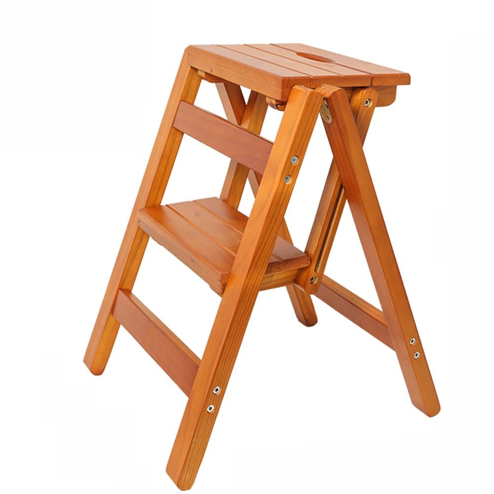 DY Foldable Step Stool Ladder Stool Solid Wood Multifunction Non-slip Thick Plate Fashion Simple, 2, 3 Step Ladder (Color : A, Size : 2 steps)
