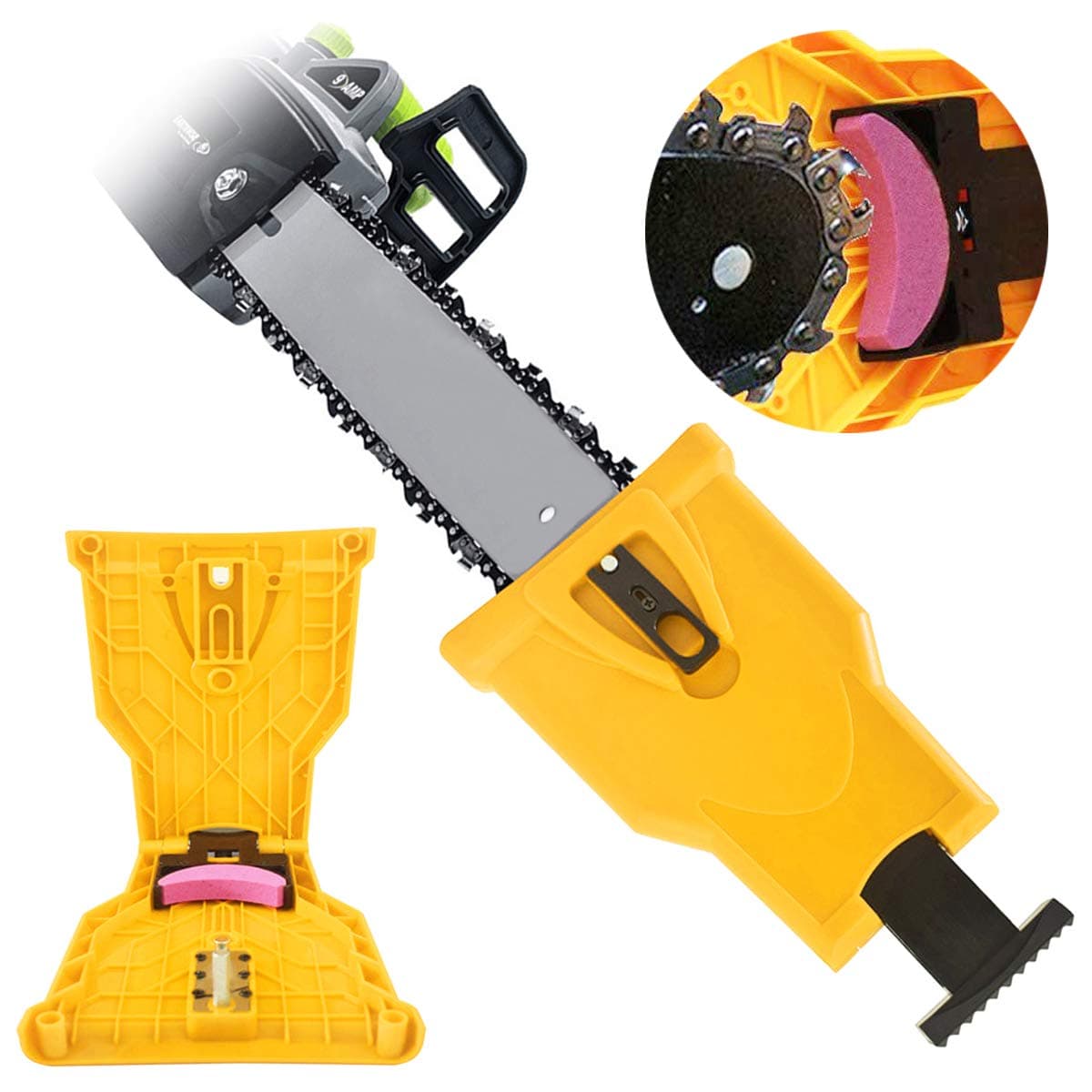 Ninge Chainsaw Sharpener - Fast-Sharpening Stone Grinder Tools Compatible with 14/16/18/20 inch Two Holes Chainsaw(Only Fit Chainsaw Bar with 2 Holes)