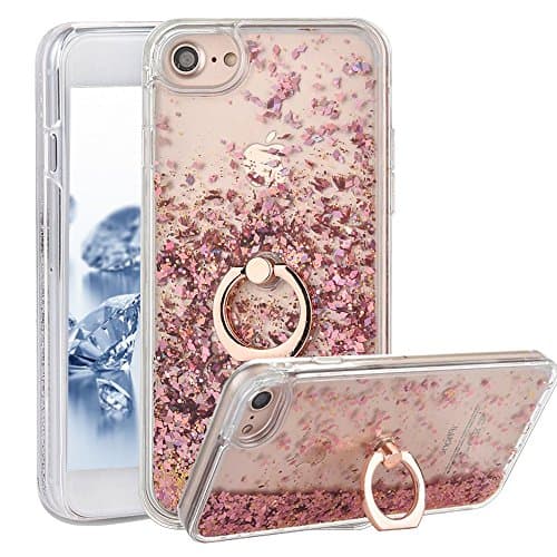 iphone 7Plus 8Plus Case With Ring Liquid - USAcases Finger Ring Stand Holder Kickstand Quicksand Slim Fit Crystal Clear Floating Luxury Glitter Sparkle Diamond for iPhone 7plus/8plus (Diamond Pink)