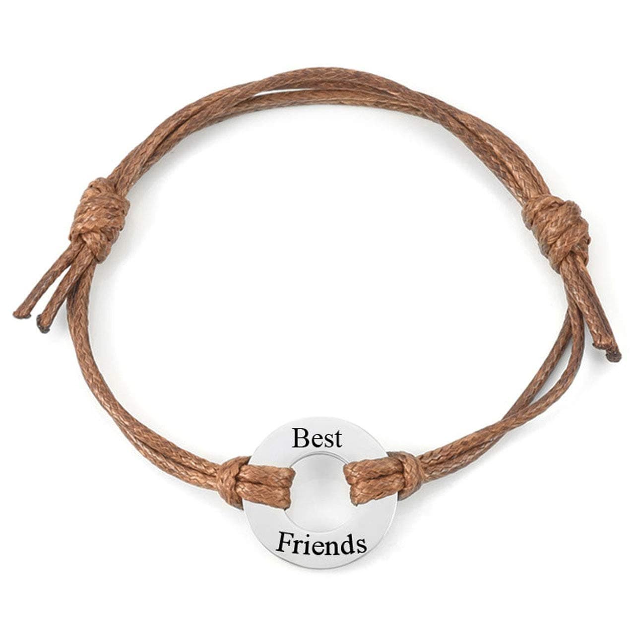 Personalized Master Free Engraving Custom Engraved Name Date Initial Adjustable Leather Bracelet with Stainless Steel Circle Charm for Couples Anniversary Birthday Gift