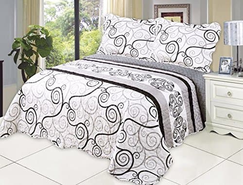 Microfiber Quilt Set,Prewashed, Preshrunk. Hypoallergenic, Print Pattern Stitched with Threads, King Bed-Cover with 2shams, AS Coverlet bedcover