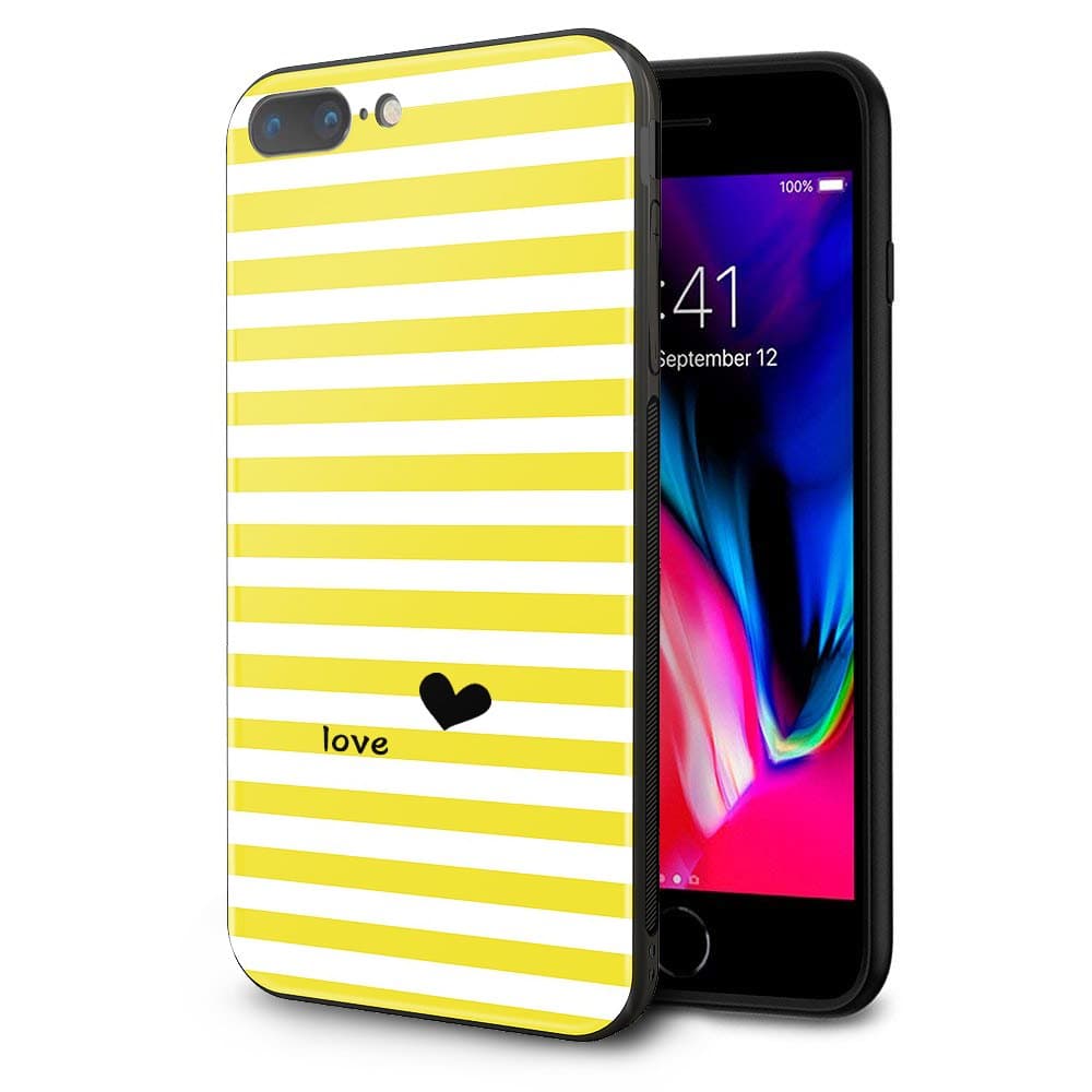 iPhone 7 Plus Case, iPhone 8 Plus Case, Wandeneng Tempered Glass + TPU Bumper Full Body Protection Shockproof Cover Case Drop Protection for iPhone 7 Plus (2016)/iPhone 8 Plus (2017)(yellow stripe)