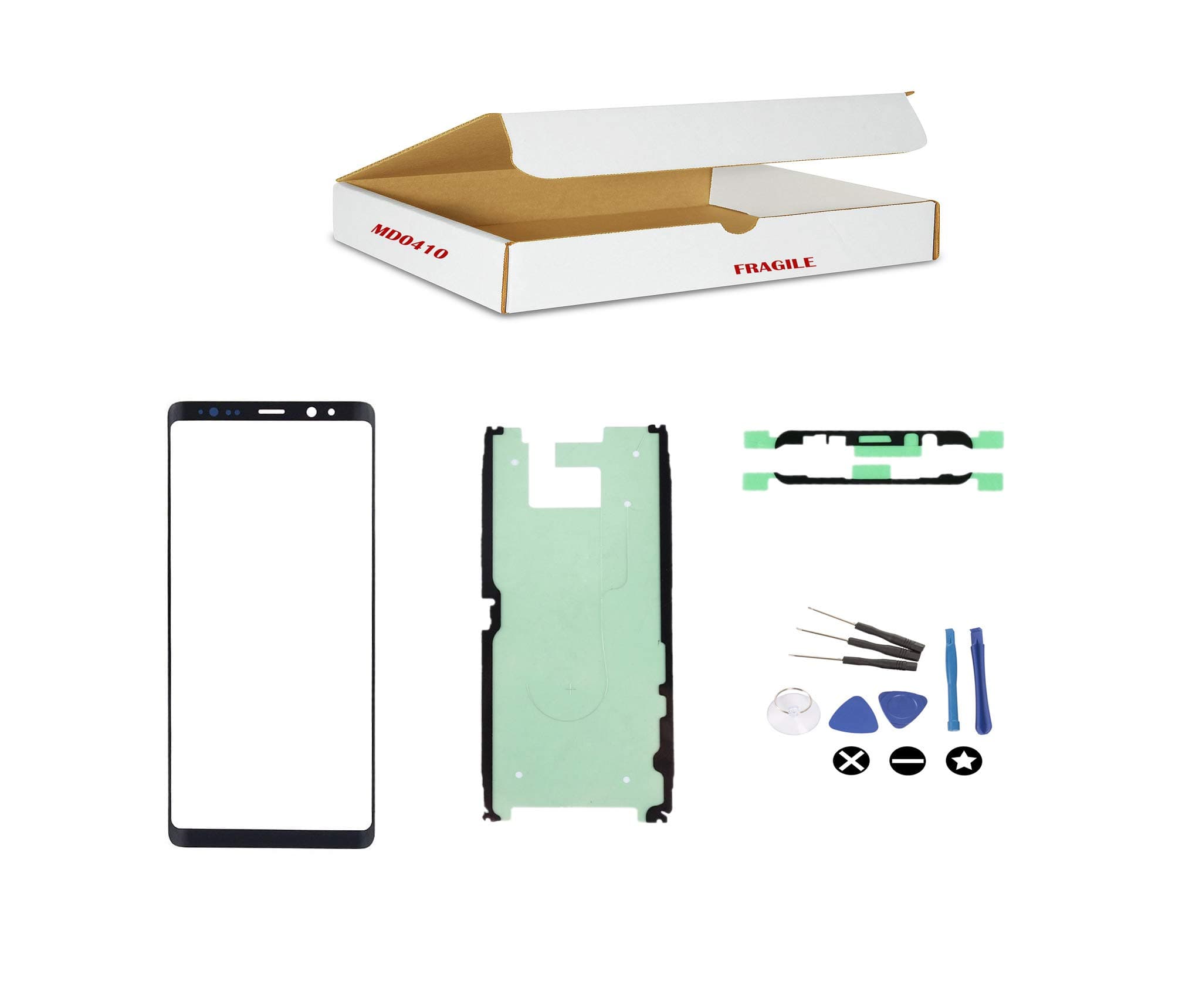 (md0410) Replacement Compatible with Galaxy Note 8 - Black Front Outer Glass Lens + Tools Kit Fit N950 N950U N950W N950FD N950F (LCD Digitizer Touch Screen not Included)