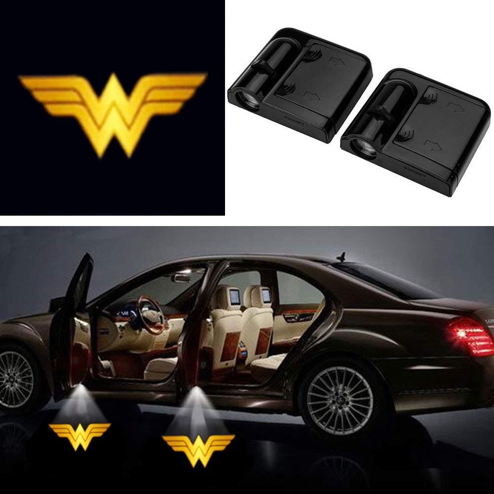 3D Ghost Shadow Emblems Wireless Door Sensor Lights (2pcs), No Drilling Led Laser Door Shadow Light Welcome Projector Lamps Fits Most Car (Wonder Women)