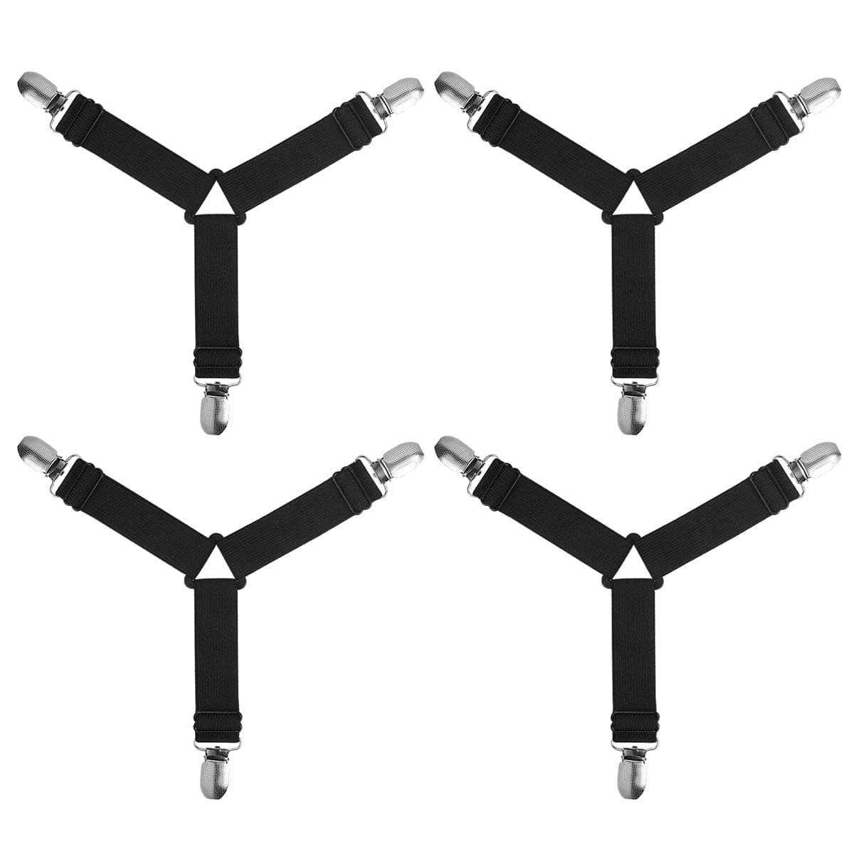 Adjustable Bed Sheet Holders,4X 3-Way Triangle Bed Sheet Clips Elastic Fasteners Grippers Braces Metal Clips Sheet Mattress Corner Straps Ideal For Ironing Board Covers (Black)