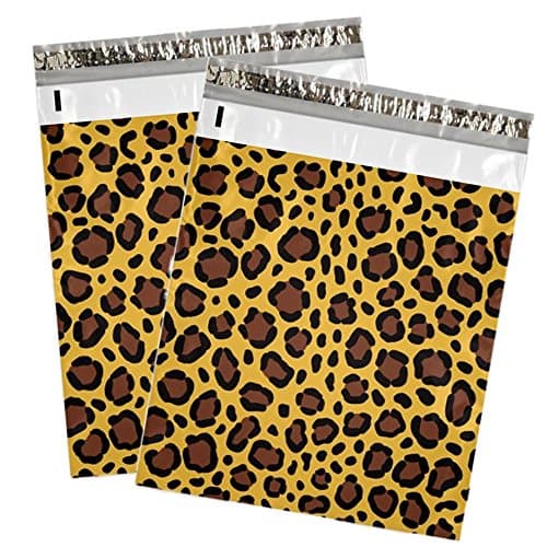 15 Pack -14 x 19 Designer Multi Pack Fun Poly Mailers, Self Seal Shipping Bags, Large Boutique Custom 2.5 Mil Envelope Flat Bags, With Kissy Lips Stickers (Leopard)