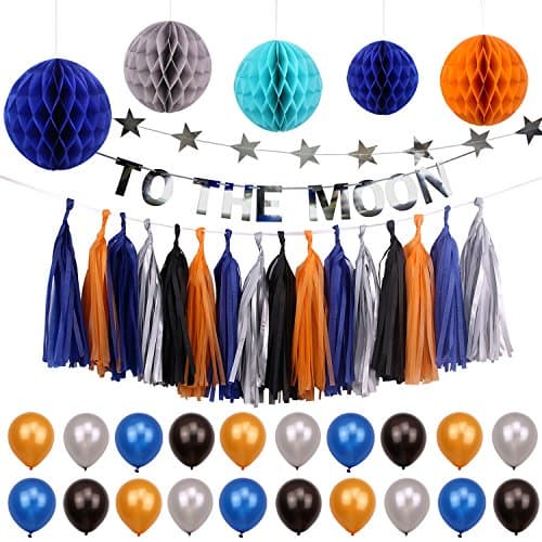 Simla Decor Solar System Outer Space Theme Party Decorations Trip to the Moon and Back Kids Birthday Party Supplies Kits Baby Shower Paper Honeycomb Ball Paper Tassel Bunting Banner Decorations