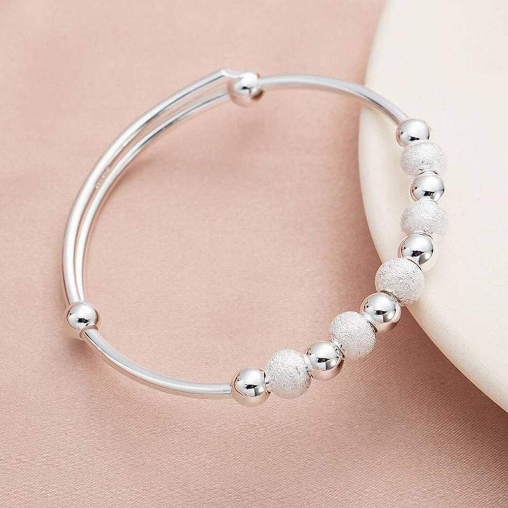 Bangles Bracelets 999 Pure Silver Matte Beaded Push-Pull Bracelet Wild Push-Pull Design Silver Bracelet Children, LOt