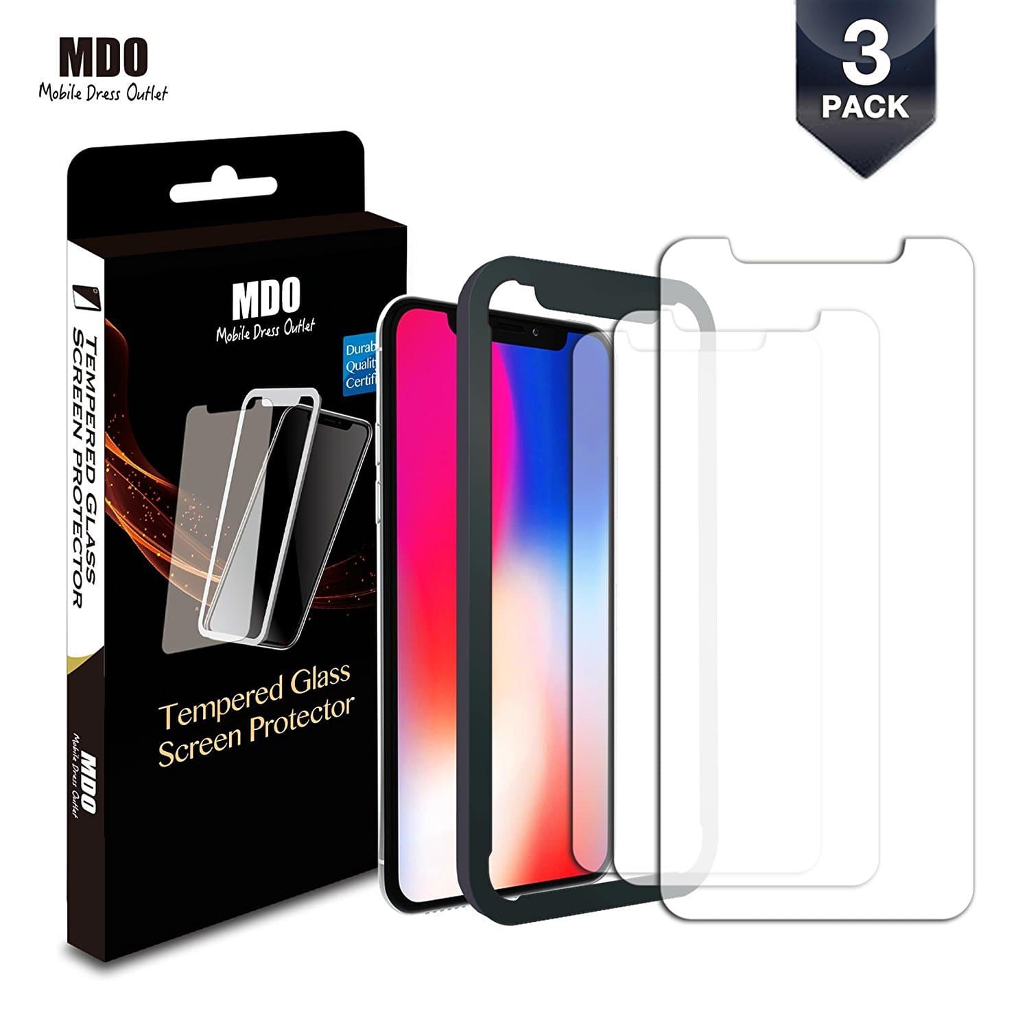 (3-Pack) iPhone X XS 11 Pro Screen Protector for Apple iOS, 9H Hardness, Tempered Glass, and Alignment Frame for Easy Install and Case Friendly