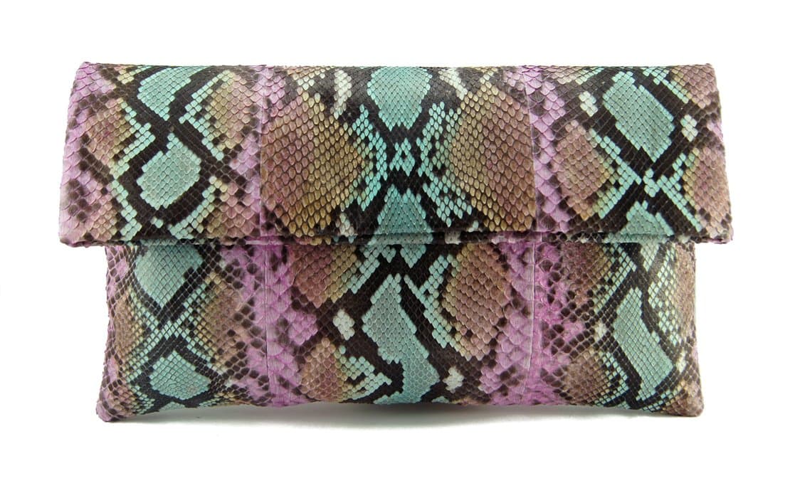 Genuine Python Leather Classic Foldover Clutch Bag