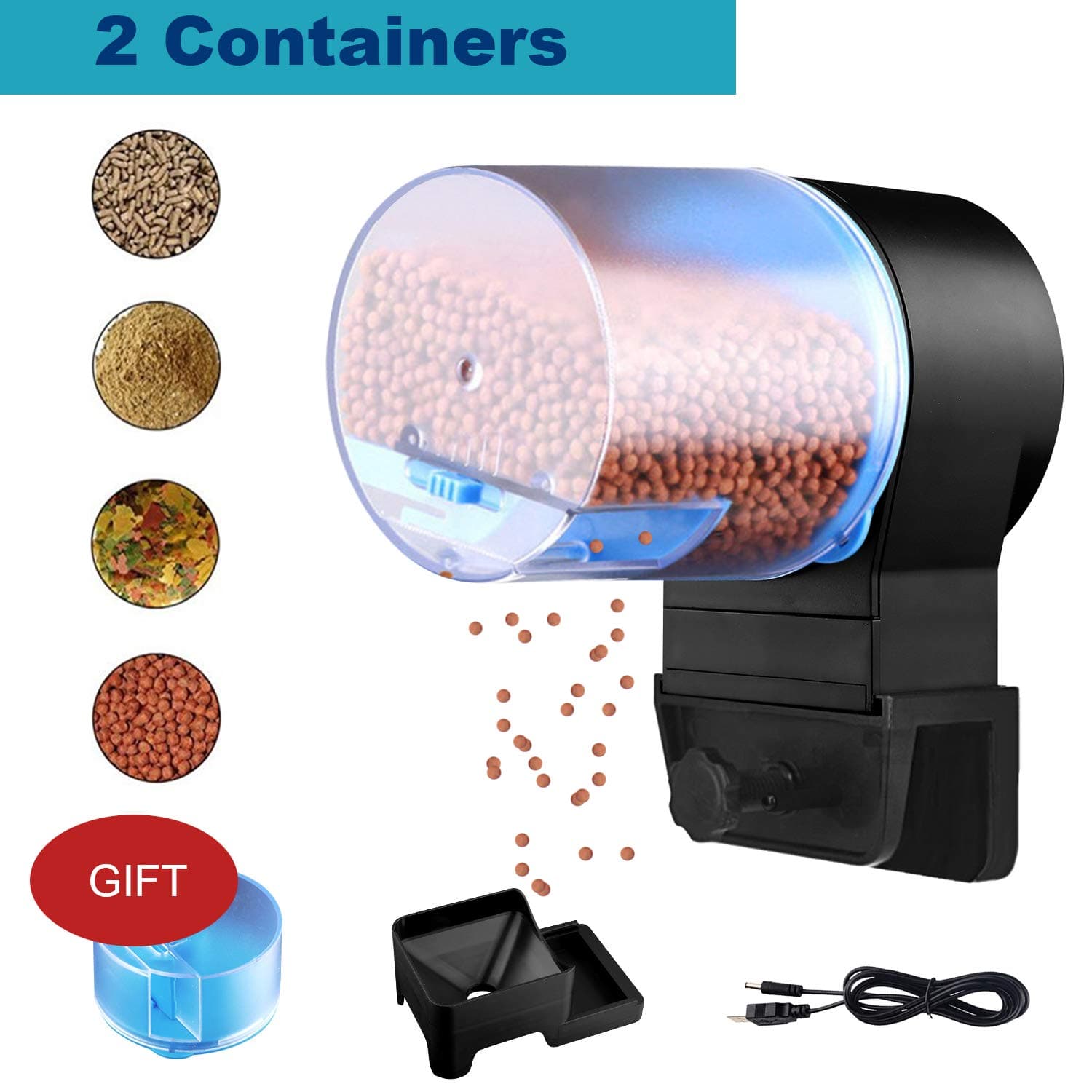 DOTSOG Digital Automatic Fish Feeder - Rechargeable Timer Fish Feeder with USB Charger Cable, Fish Food Dispenser for Aquarium or Fish Tank