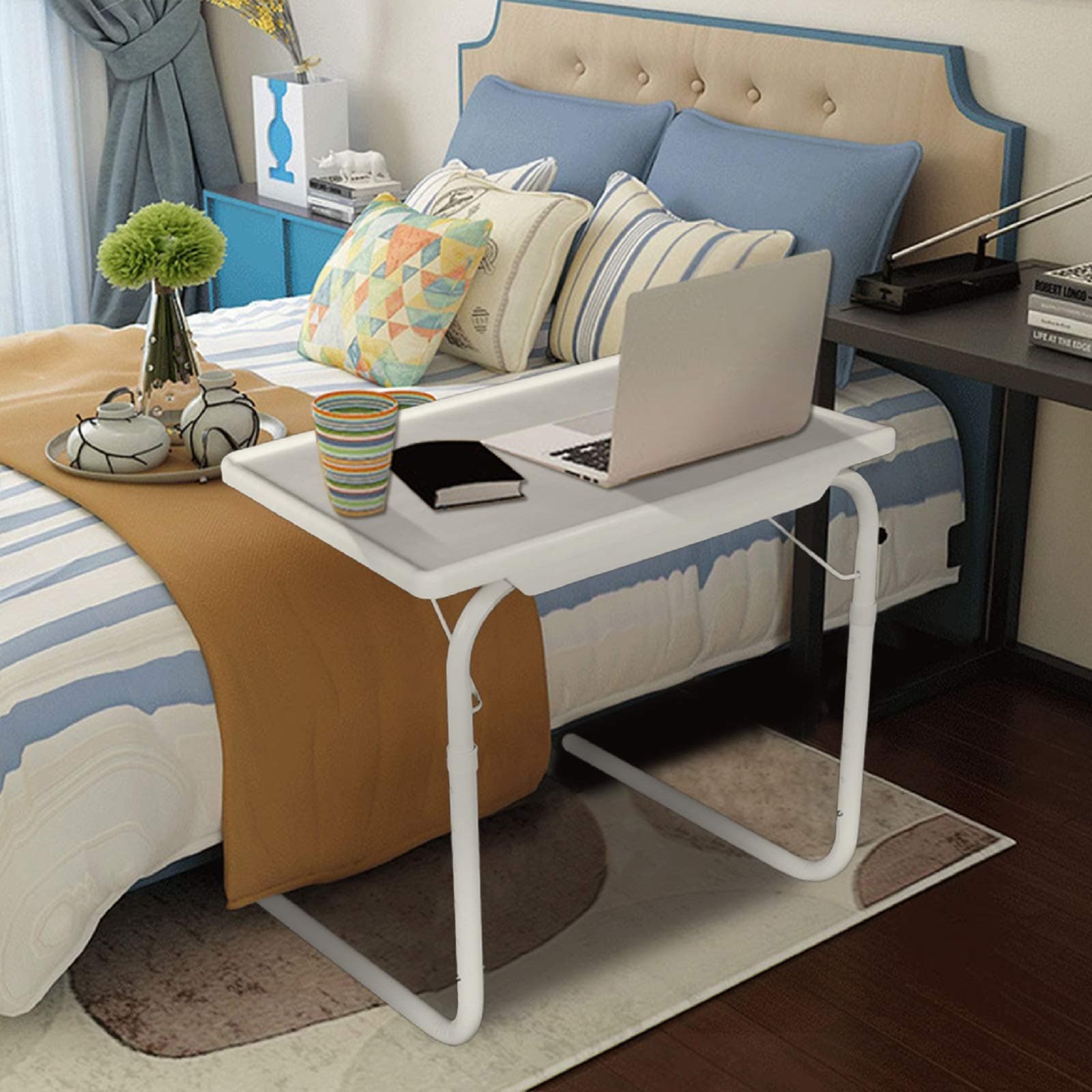 Trays Table Foldable Table TV Tray Portable Folding Snack Table Adjustable Sofa Side Table for Breakfast Bed Table Foldable Desk Foldable Laptop Holder Tv Dinner for Home use-US Stock