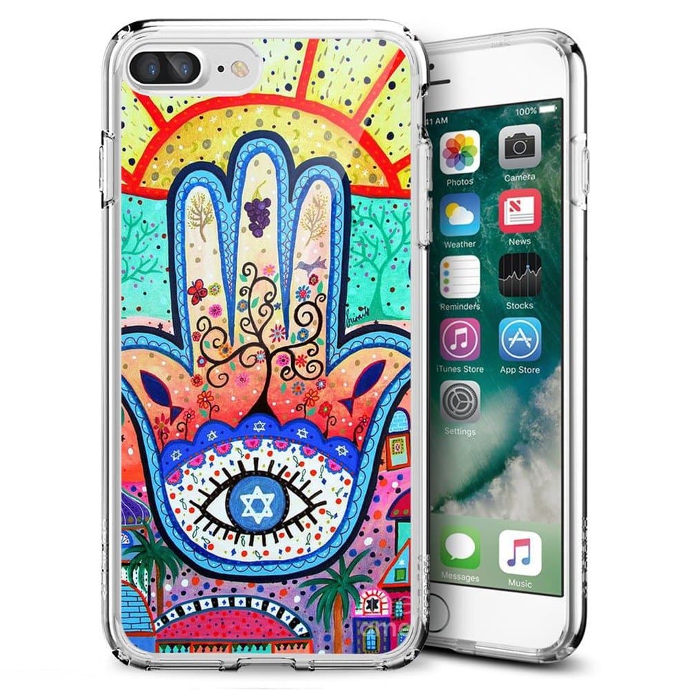 iPhone 7 Plus/iPhone 8 Plus Case, Sangkoo Evil Eye and Hamsa Hand Painting Pattern Design Soft TPU-Clear Case for iPhone 7 Plus(2016) & iPhone 8 Plus(2017)