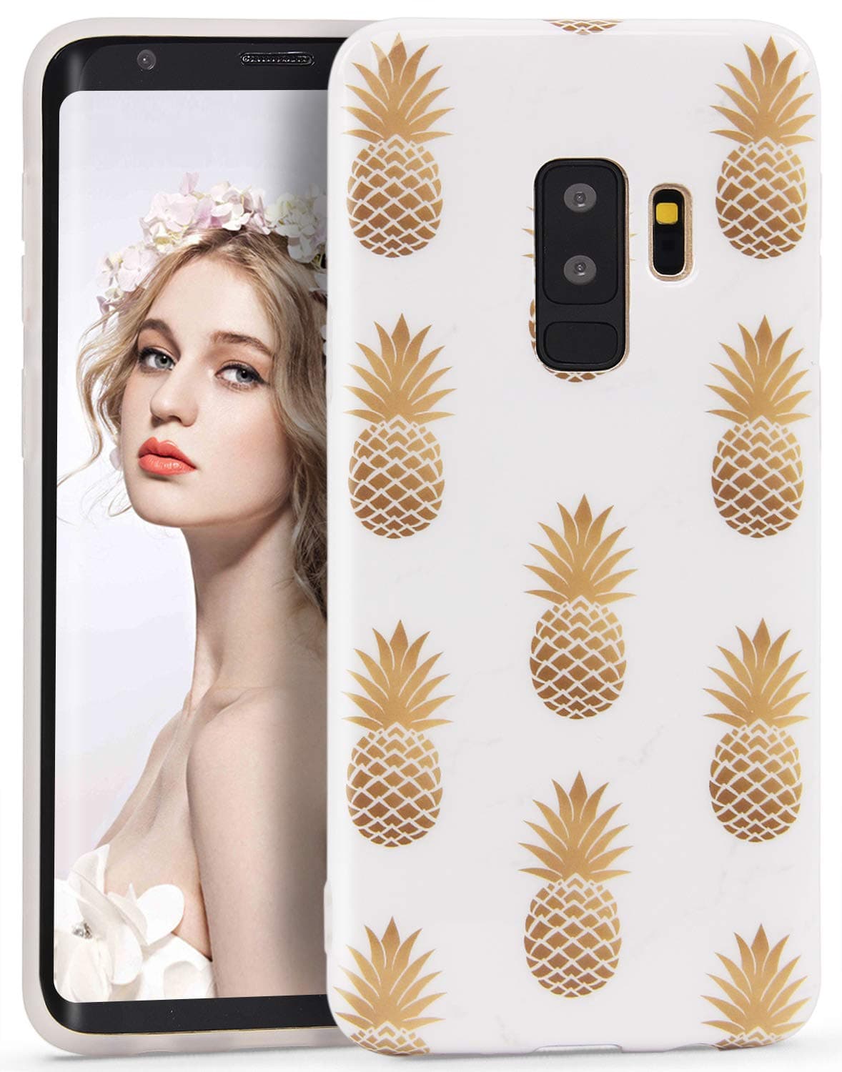 Galaxy S9 Plus Marble Case, Imikoko S9 Plus Pineapple Case White Slim Anti-Scratch Shockproof Cover Glossy Finish Flexible Clear Transparent TPU Bumper Soft Case For Samsung Galaxy S9+/S9 Plus 6.2"