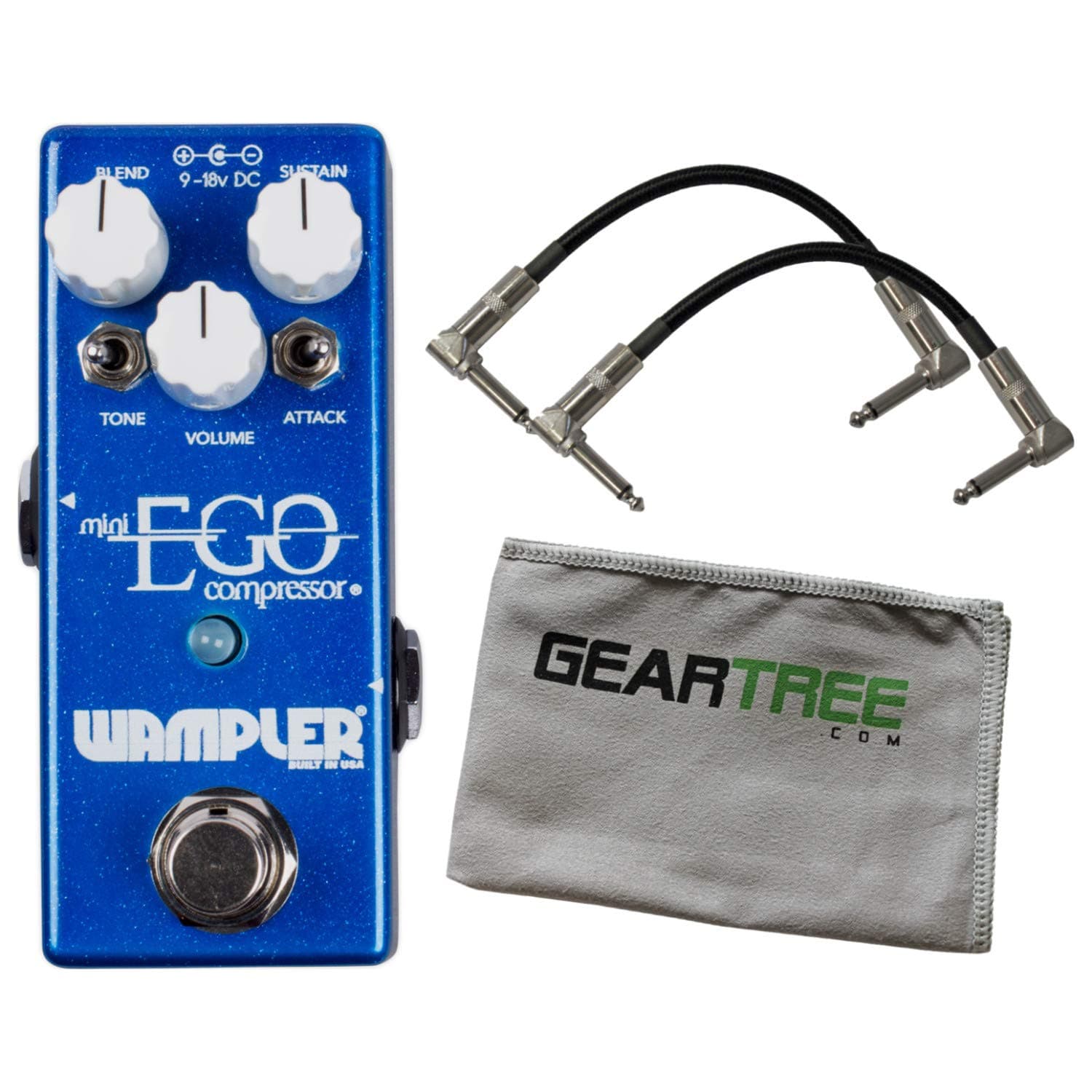 Wampler Mini Ego Compressor Pedal w/ 2 Patch Cables and Polish Cloth