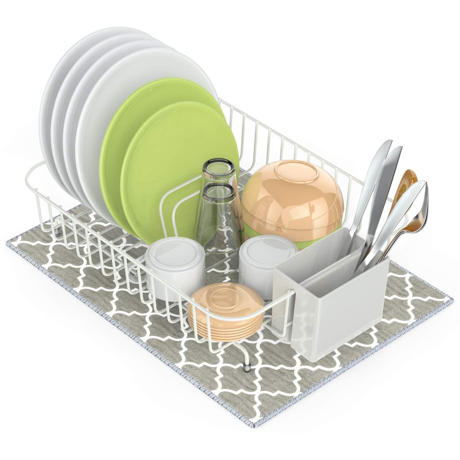 Dish Drying Rack, Cambond Small Dish Rack, Rustproof Dish Drainer with Drying Mat On Counter or In Sink Dish Racks with Utensil Holder (White)
