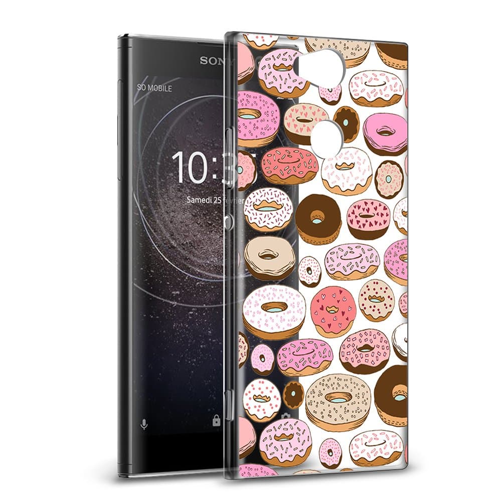 Sony Xperia XA2 Case, Eouine Phone Case Clear with Pattern [Ultra Slim] Shockproof Soft TPU Silicone Gel Cover Bumper Skin for Sony Xperia XA2 5.2" Smartphone (Donuts)