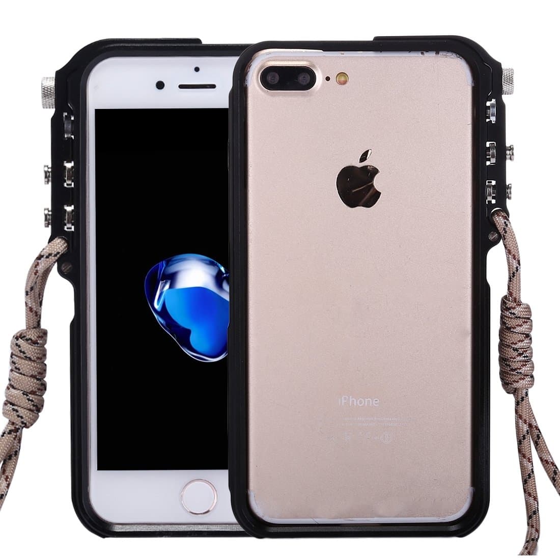 PROTECT CASE for iPhone 8 Plus & 7 Plus 4th Design Trigger Aluminum Metallic Bumper Frame (Color : Black)