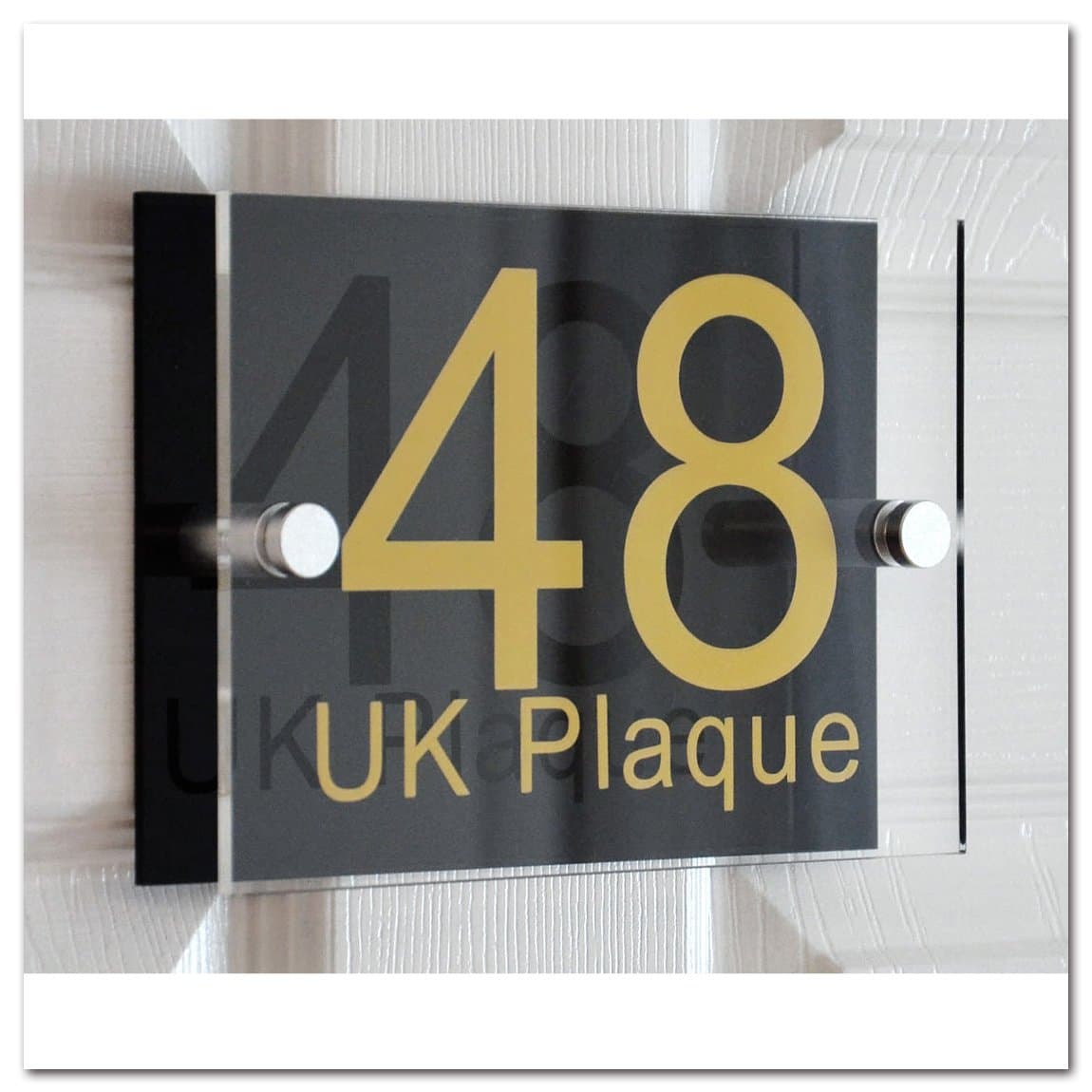 Rectangle Double Paste GOLD TEXT Effect | Modern Design Personalised Crystal Clear & Black Acrylic House Number Sign | Street Name Sign | Home Name Plaque | House sign | Door Plaque (6 Font Styles To Choose)