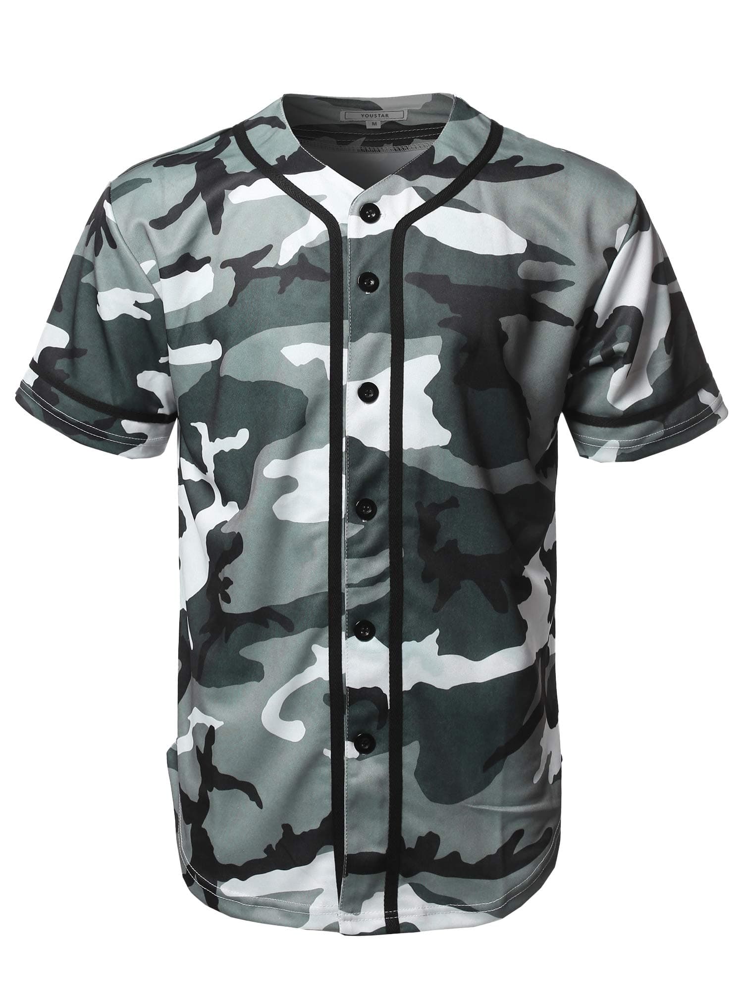 Youstar Men's Solid Front Button Closure Athletic Baseball Inspired Jersey Top