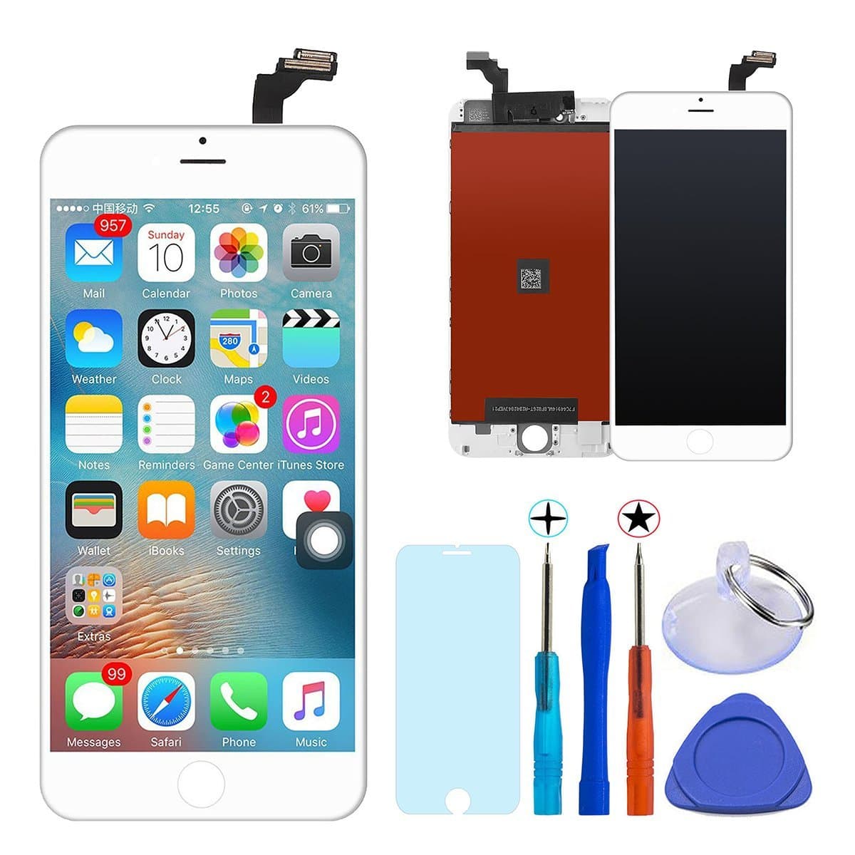 KXC ST LCD Display Replacement Touch Screen Digitizer Frame Assembly Full Set with Free Tools and Glass Screen Protector For iphone 6 (4.7 inches) White