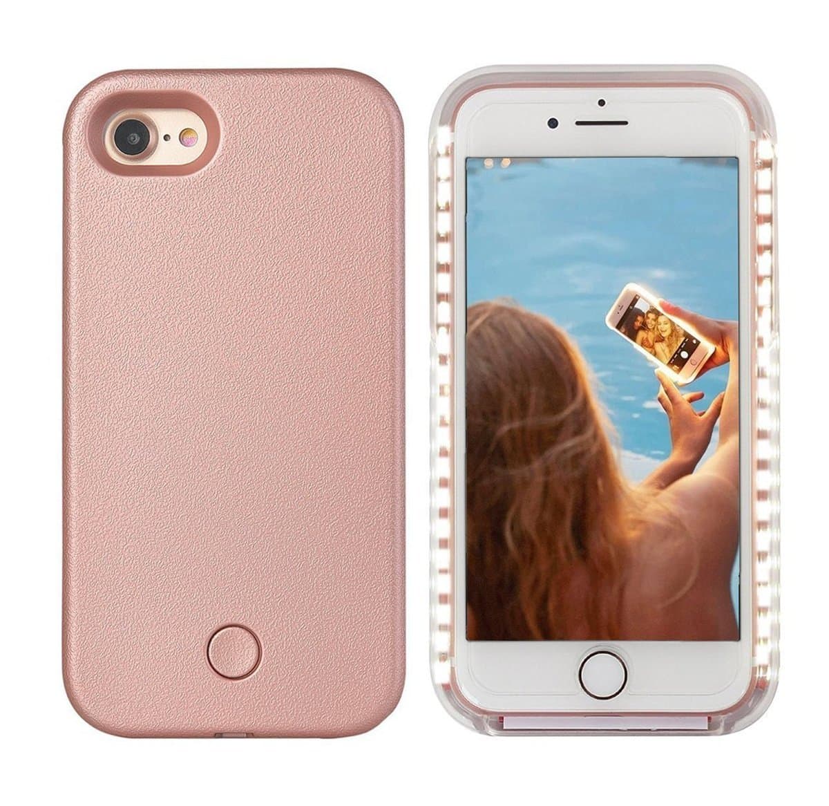 Avkkey iPhone 8 Plus Led Case iPhone 8 Plus Selfie Light iPhone Case Great for a Bright Selfie and Facetime Illuminated Light Up Case Cover for iPhone 7 Plus 5.5'' - Rose Gold