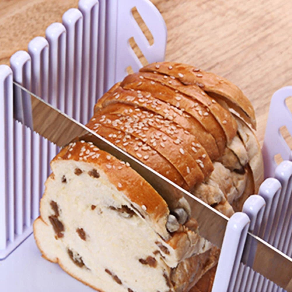 eTACH Bread Loaf Slicer Baking Thickness Adjustable Bread Cutting Guide Too Compact Foldable Toast Slicing Shelf with White Cutter Mold