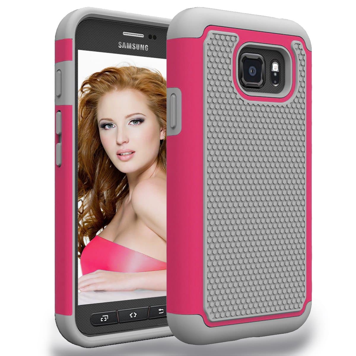 Galaxy S7 Active Case,Solid Shockproof Silicone + Hard Cover Stylish Design Dual layer Protection Defender Anti-scratch Anti-slip Hard Slim Case For Samsung Galaxy S7 Active SM-G891A(Gray/Rose)