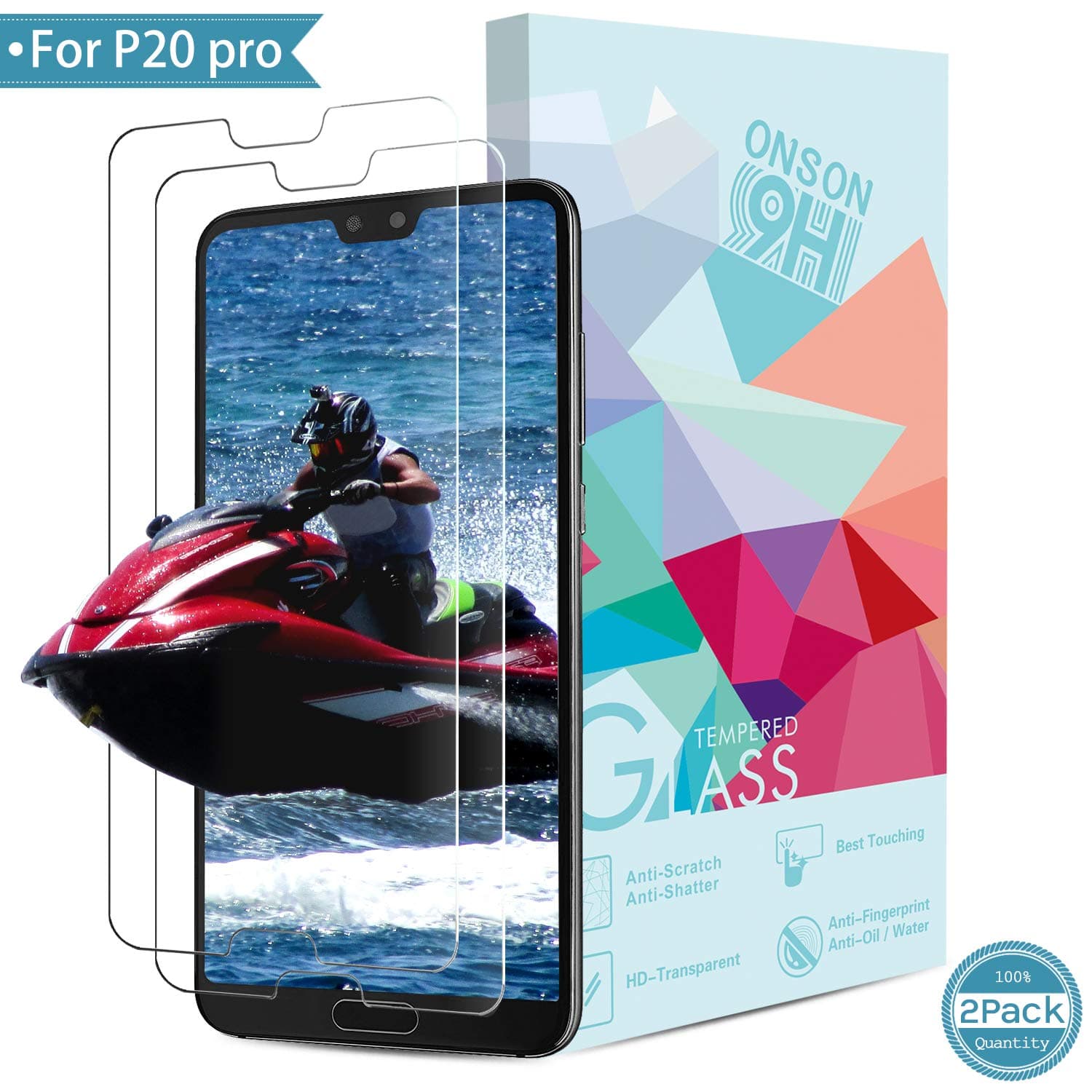 ONSON Huawei P20 Pro Screen Protector, [2 Pack] Screen Protector for Huawei P20 Pro Armored Film Screen Protector Tempered Glass 9H Hardness, Anti-scratch, Easy Attach