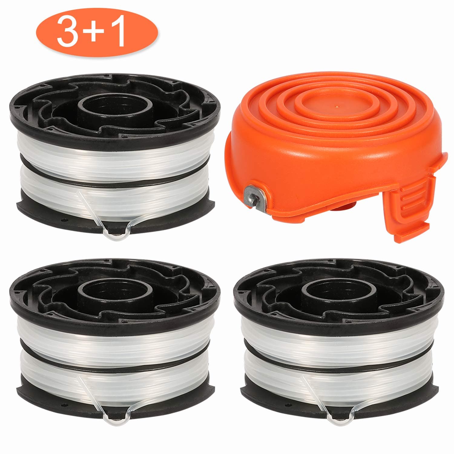 THTEN DF-065 String Trimmer Spools Compatible with Black and Decker GH710 GH700 GH750 RC-065, DF-065-BKP Weed Eater Refills Line 36ft 0.065" Auto-Feed Dual Line Edger+ RC-065-P Spool Cover Cap 3+1