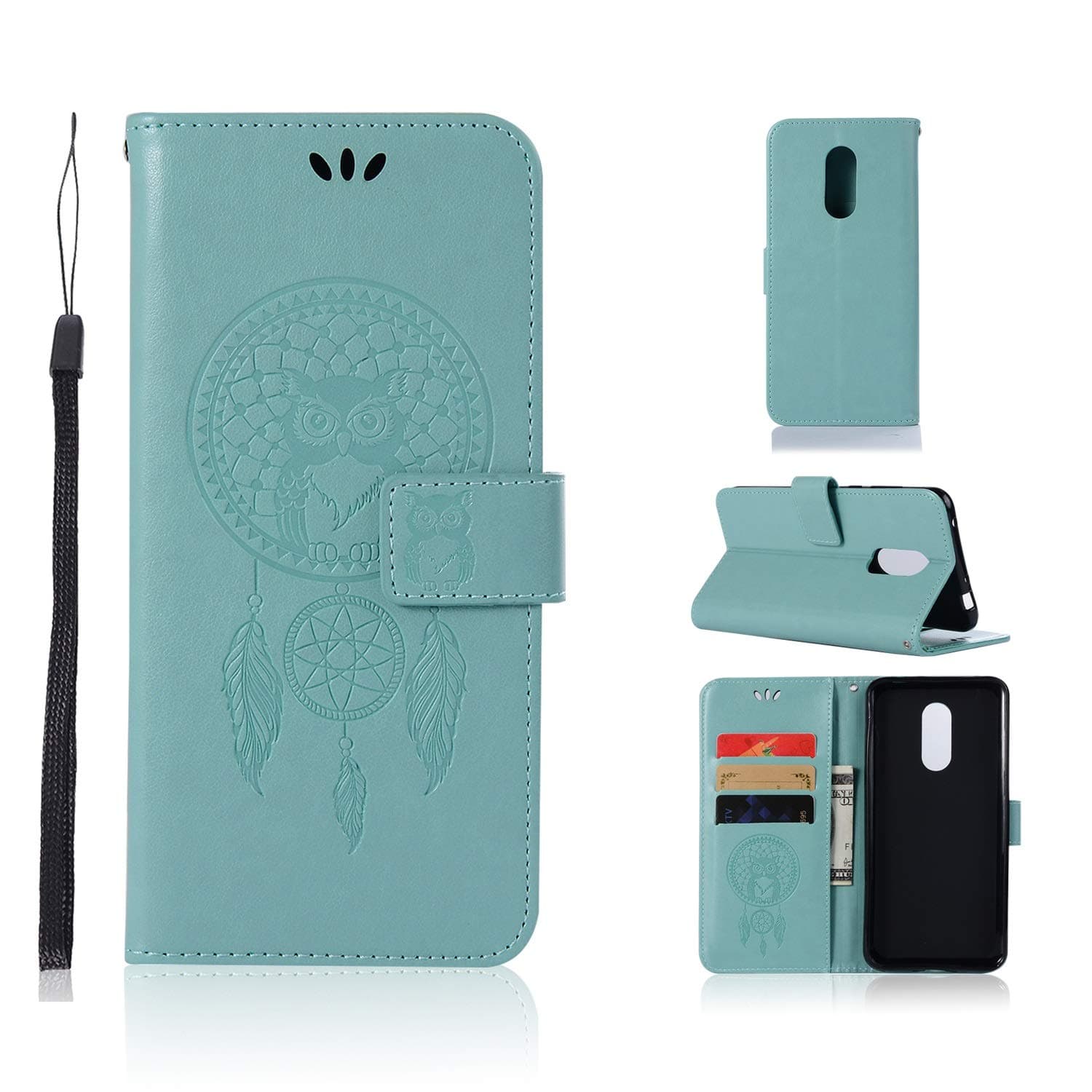 Quanqiugou Cell Phone Basic Cases Owl Embossed Pattern Cover Case PU Leather Wallet Case for Xiaomi Redmi 5 Plus (Color : Green)