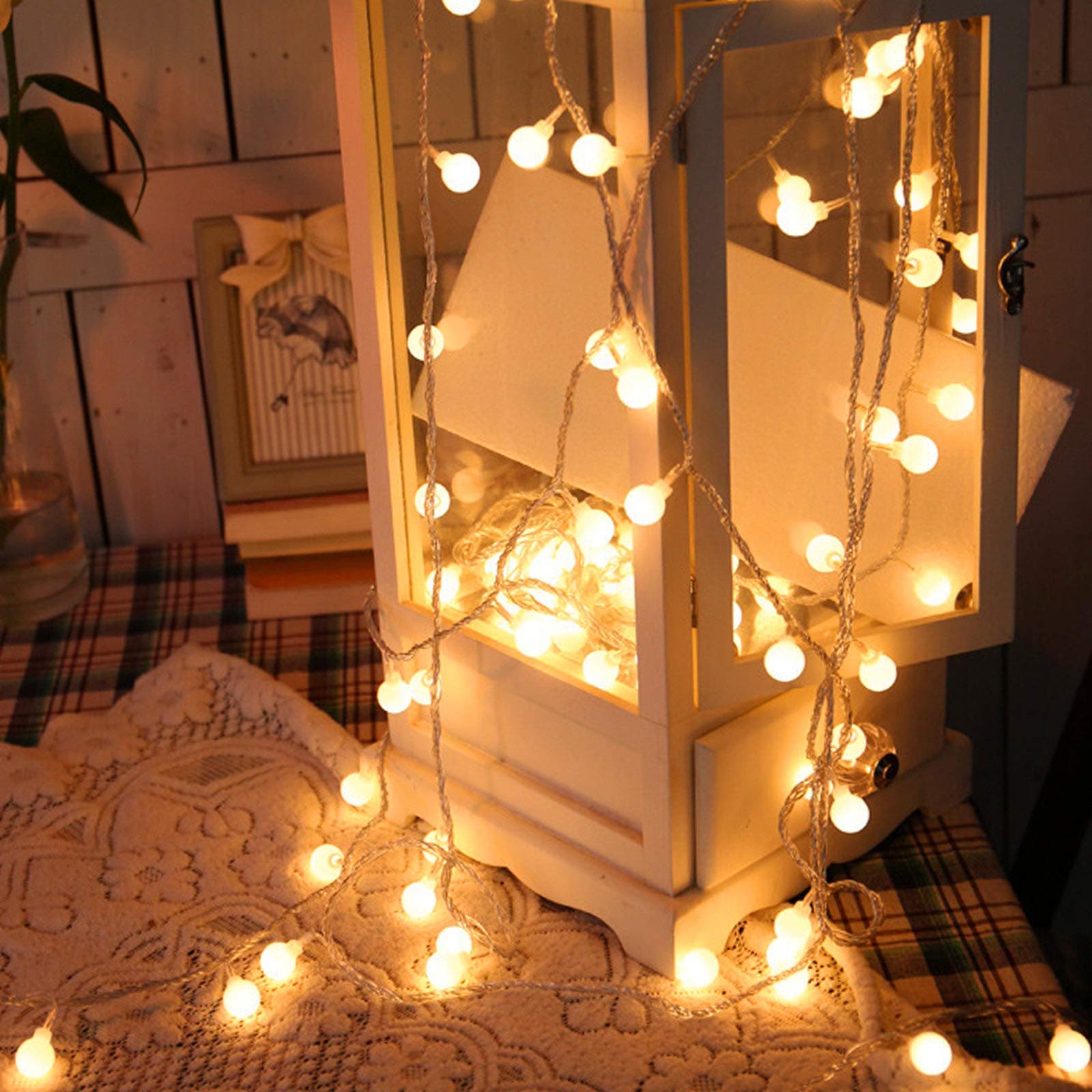 LED String Lights, 6M 50 LED Globe Lights 8 Modes Waterproof Battery Operated Warm White Fairy Light for Party, Gazebo, Holiday Wedding Bedroom Indoor & Outdoor Battery Powered