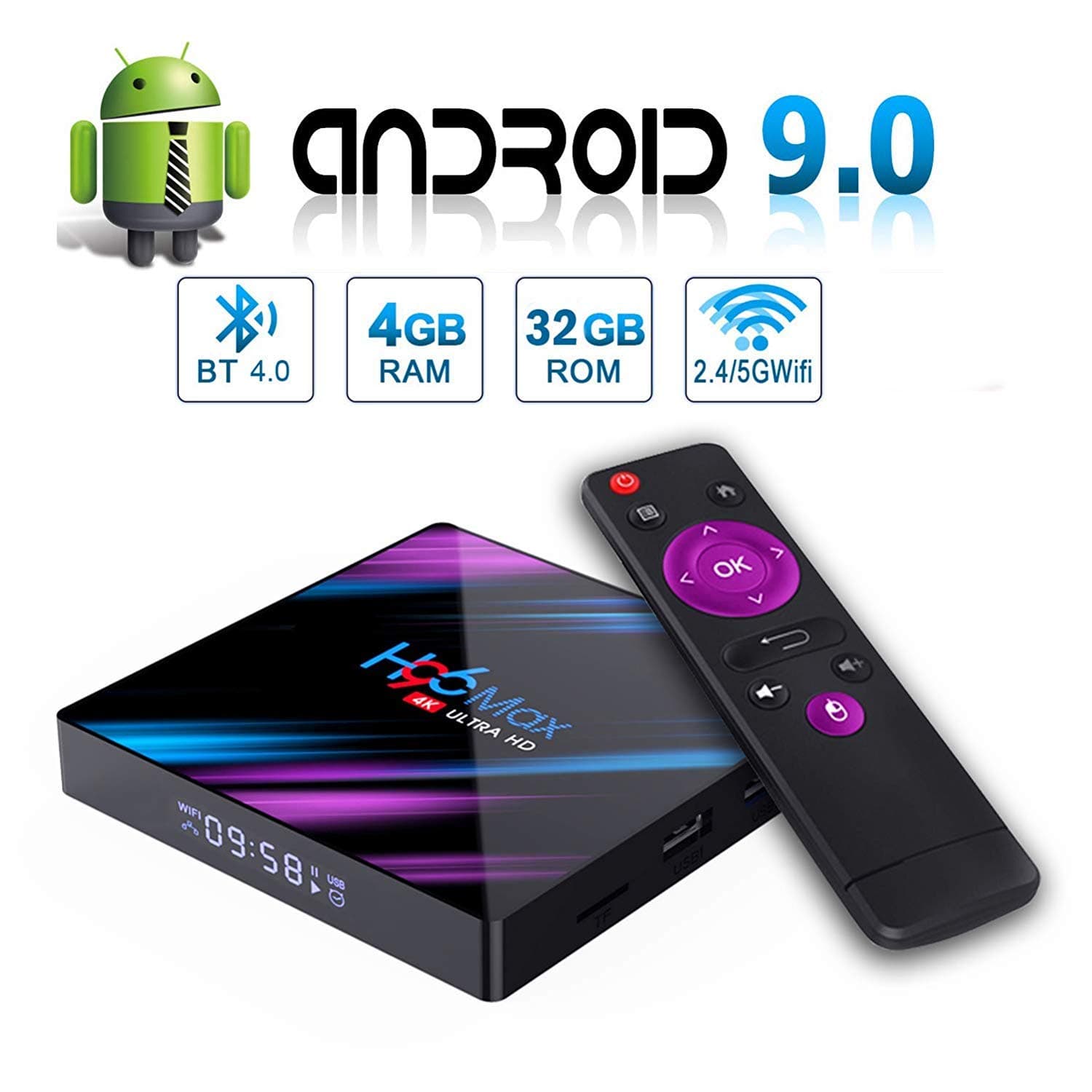 Android TV BOX, H96 MAX Android 9.0 TV BOX 4GB RAM/32GB ROM RK3318 Quad-Core Support 2.4/5Ghz WiFi 3D/4K H.265 Smart TV BOX