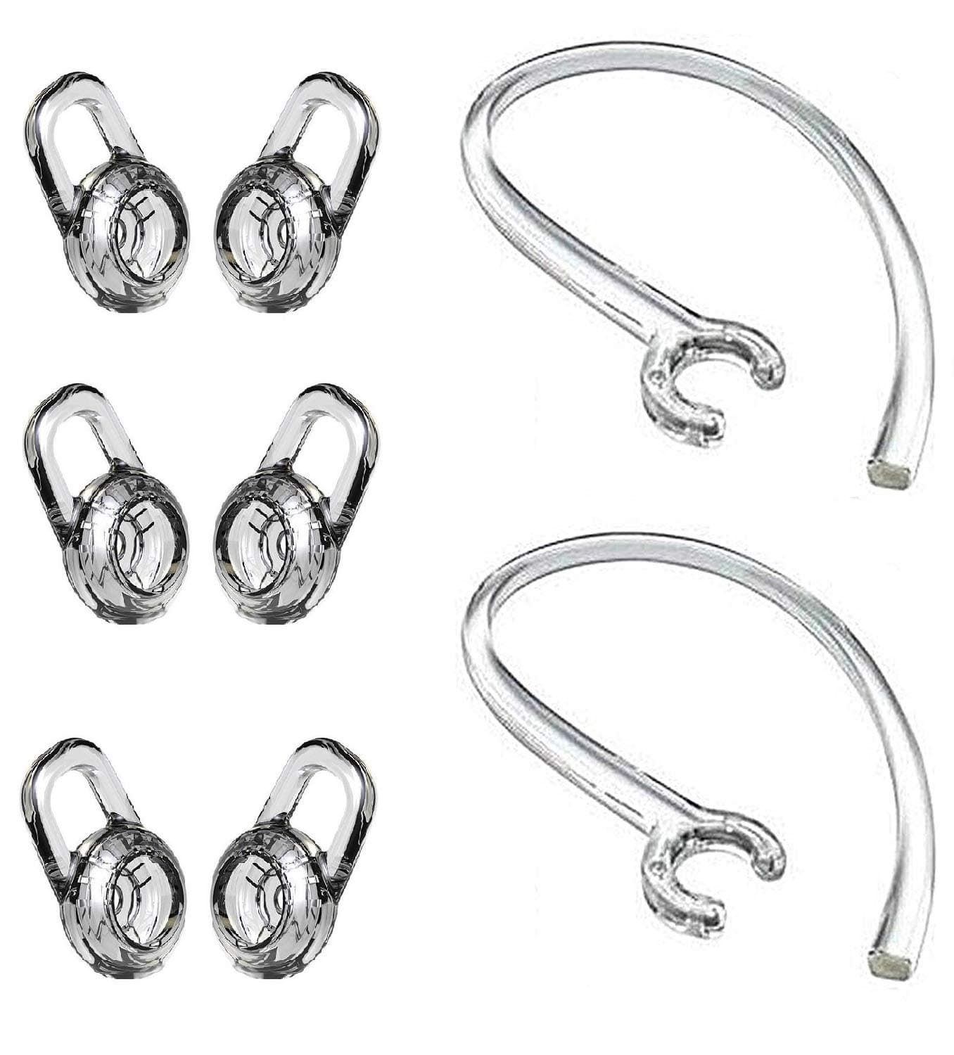 Repalcement Small Size Ear Tips & Ear Loop Clip Set Compatible with Plantronic M180 M155 M165 M55 M70 M90 Explorer 500 Headset, Gel Earbuds Eartips 6PCS & Earhooks Earloop 2PCS [Clear] (PS)