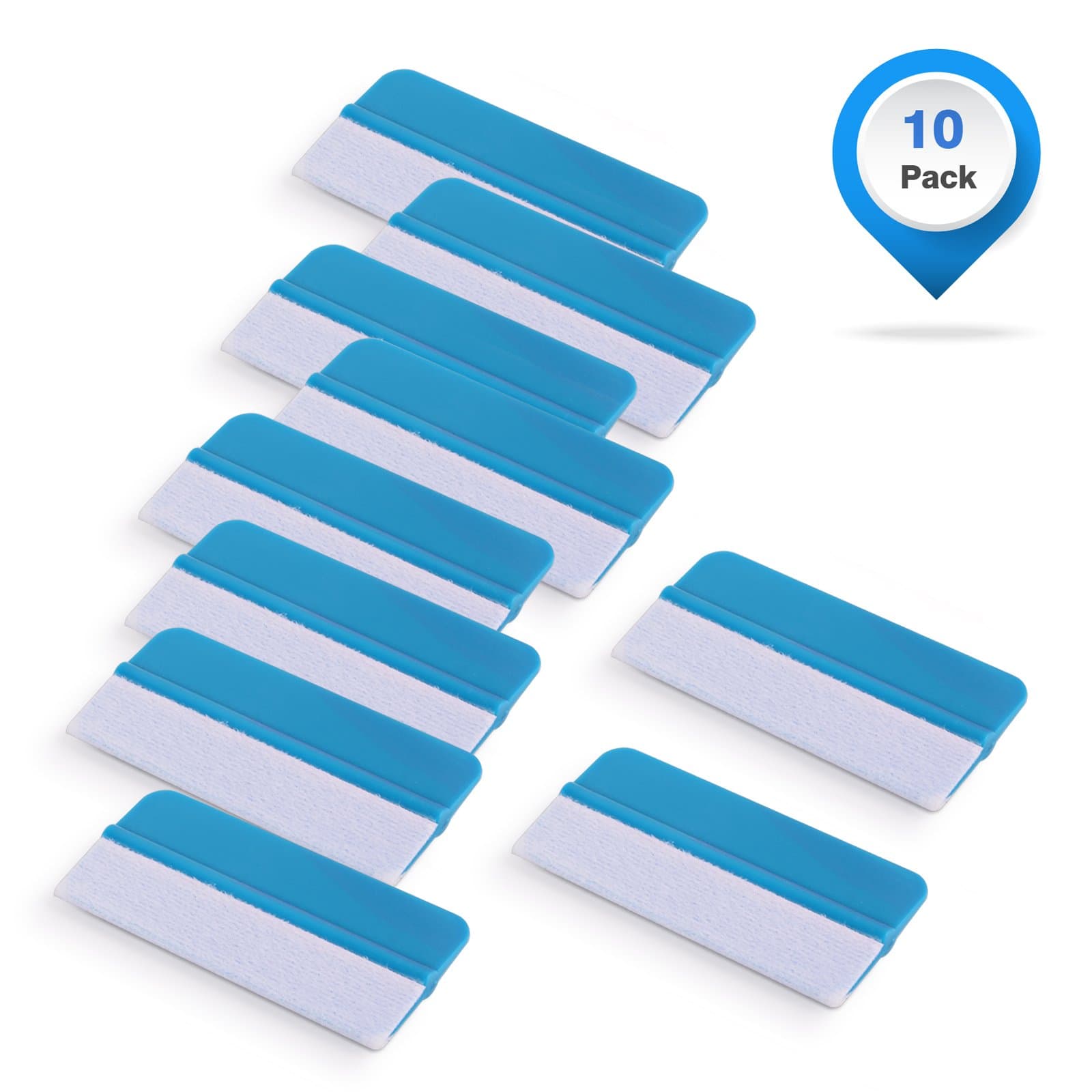 Winjun 10 Pack Blue Plastic Felt Edge Squeegee Scratch Free for Auto Vinyl Wraps Application Tool Tint Film Wallpaper Tool