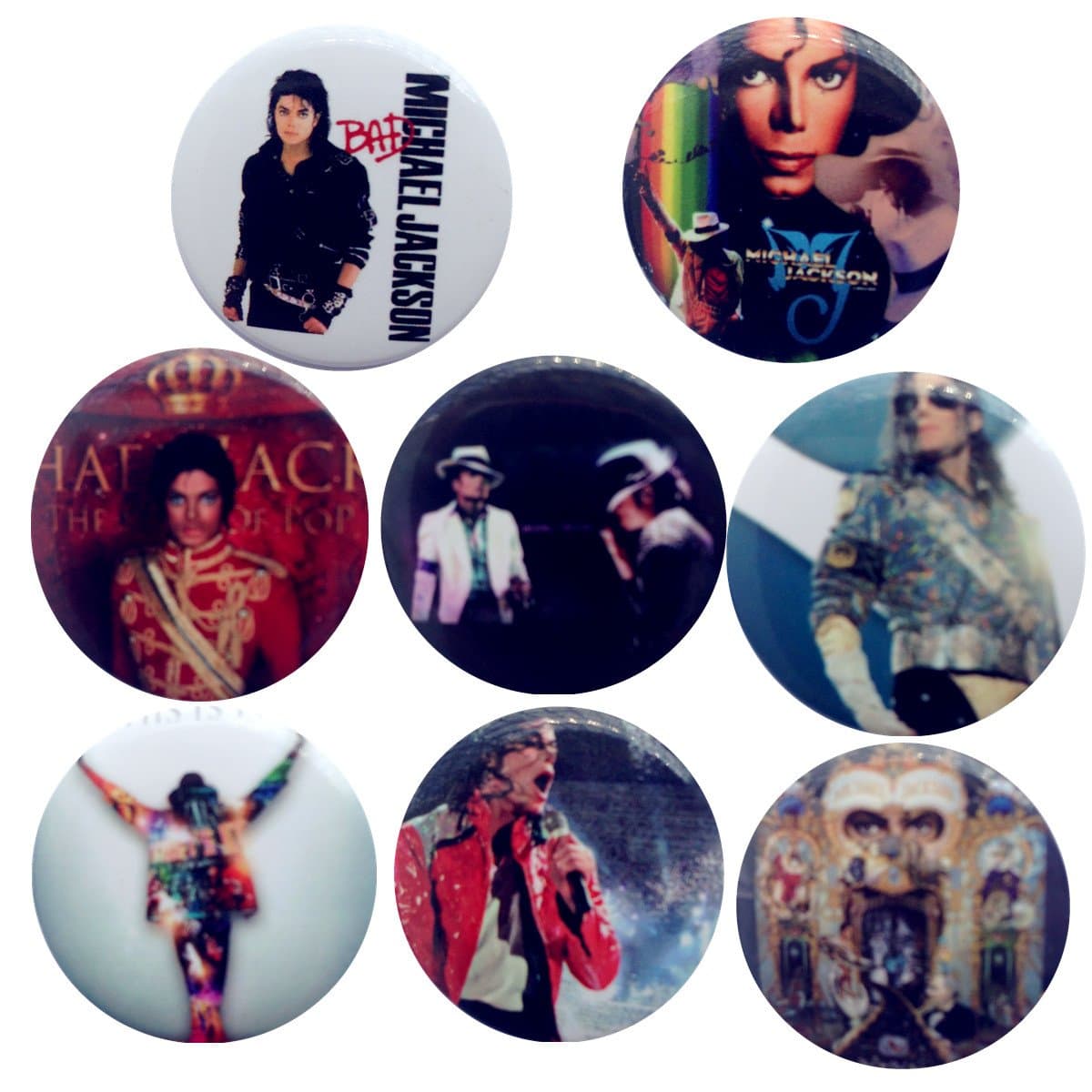 Michael Jackson 1 1/4 Badge Button Pin Pinback Button Set, 8-pcs