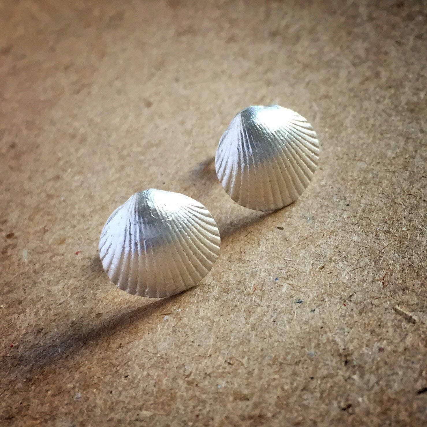 Scallop Seashell Pure Silver Stud Earrings