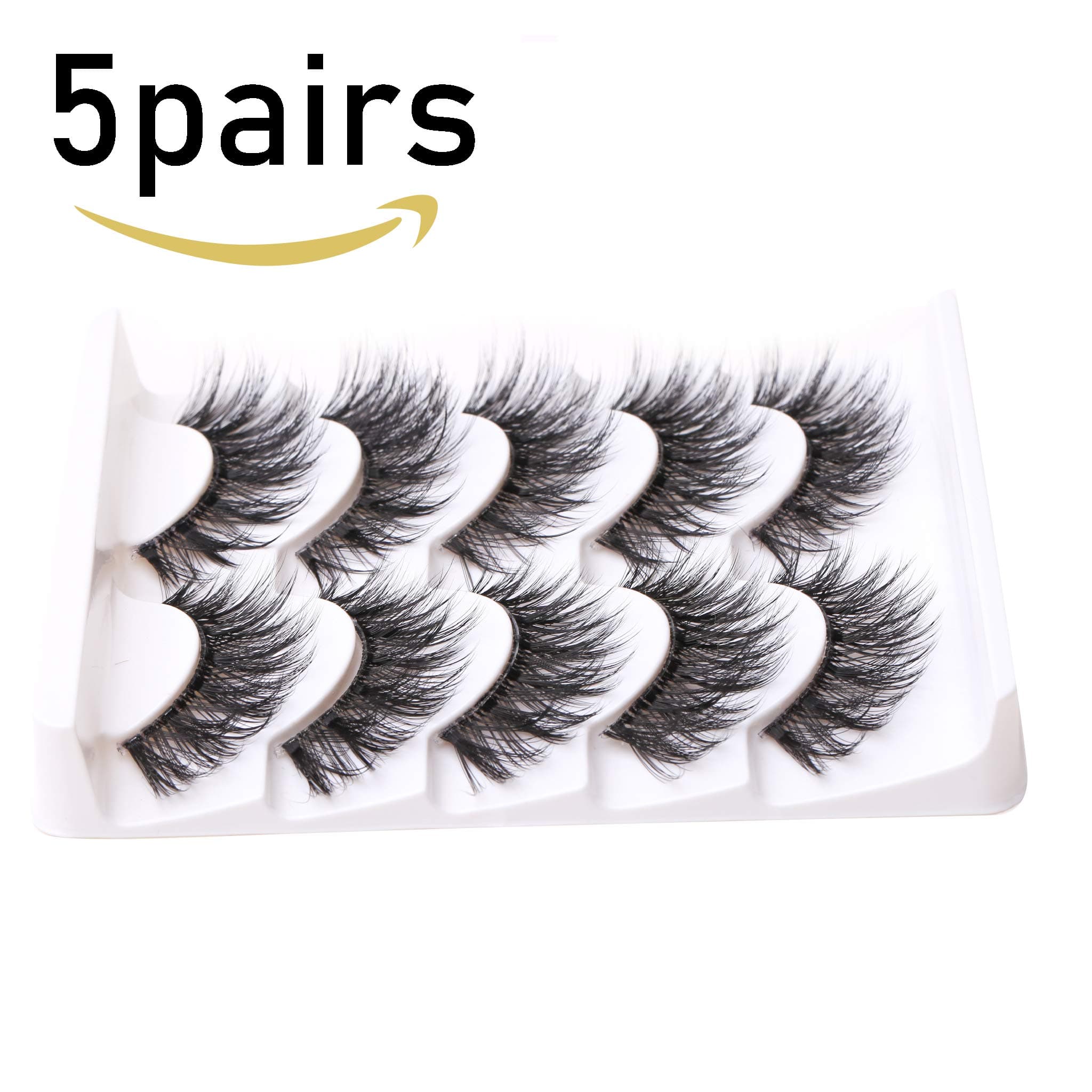 Handmade 3D Dramatic Look False Eyelash Comfortable Lightweight for Makeup 5 Pairs Pack (Clear Band)