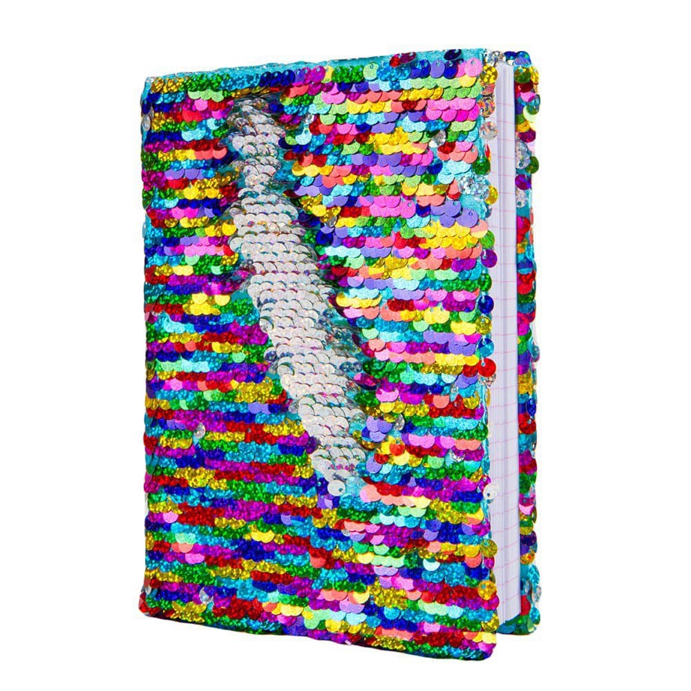Magic Sequin Journal Reversible Sequin Office Notebook Mermaid Notepad School Diary for Girls Adults Festival Birthday Gifts (Rainbow/Silver)