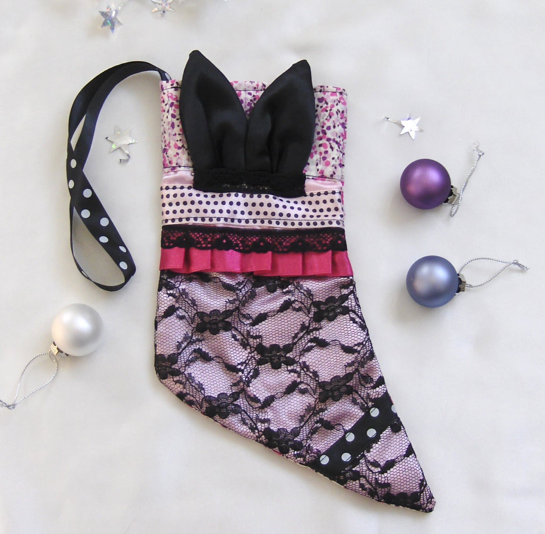 Handmade mini patchwork Christmas stocking.