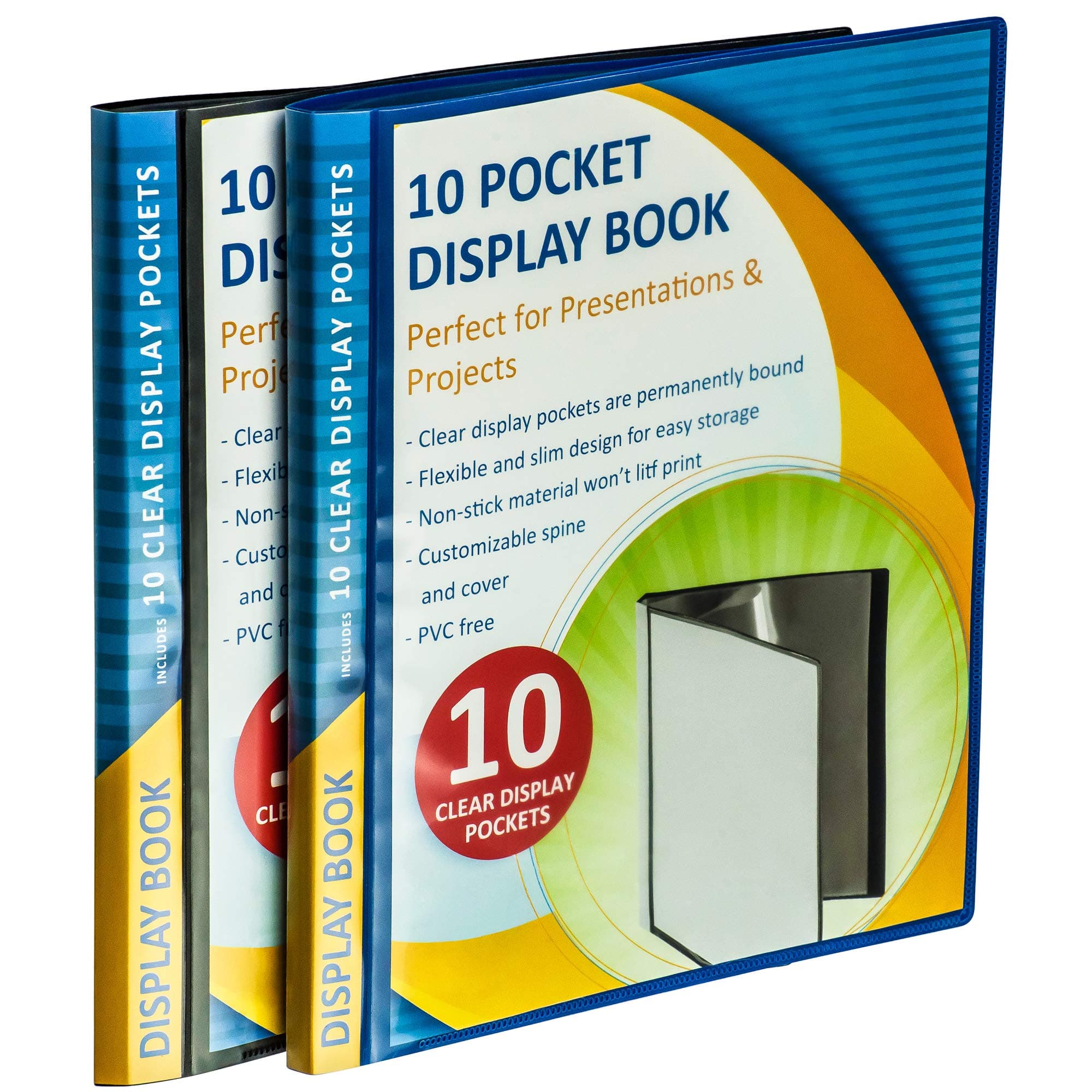 SteadMax 10 Pocket Clear Display Presentation Book, Display Sheets for Projects, Schoolwork, Documents, Music, Artwork, Water Resistant, for 8.5 x 11 inch Inserts (2 Pack)