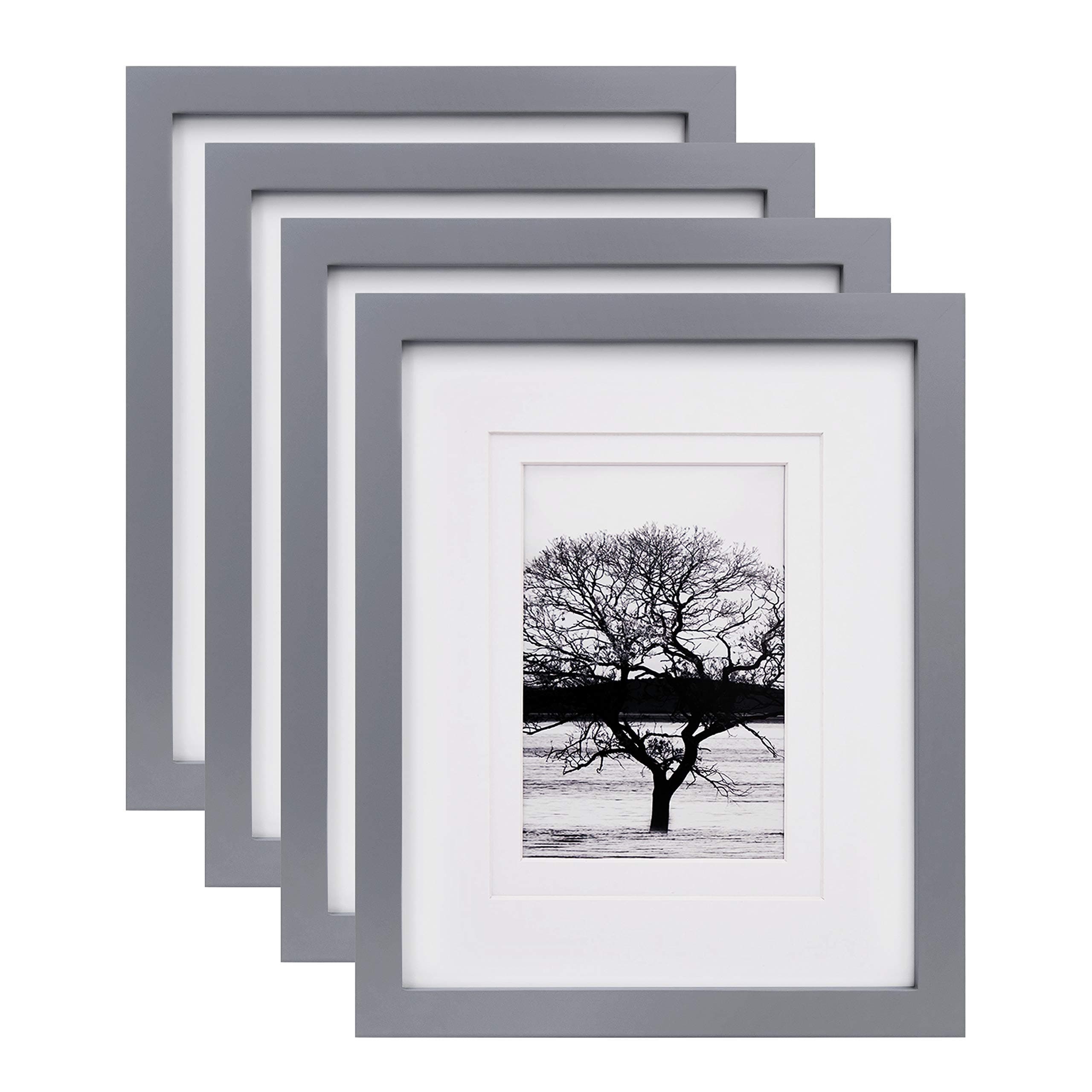 8x10 Picture Frames 4 Pack - Wood Frames Covered by Plexiglass for Pictures 4x6 or 5x7 with Mat or 8x10 Without Mat, Photo Frames for Table Top and Wall Display, Dark Gray