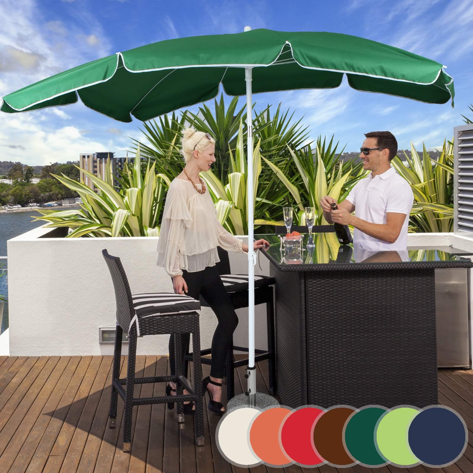 Rectangular Garden Umbrella - 2 x 1.55 m, Adjustable Height, Tilt Function, UV30+, Water-Repellent, Choice of Colours - Patio, Outdoor, Sun Parasol, Sunshade